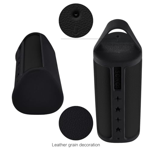 Silicone Protective Case for Sonos Roam 2 & Roam 1 - Universal Fit with Metal Carabiner Clip (Black) - Thumbnail 4