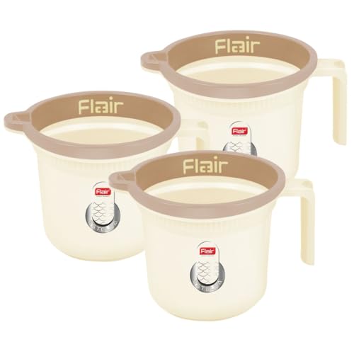 Image of FLAIR Estella Plastic Bath Mug Set of 3 - Durable, Lightweight & Stylish - Ideal for Daily Use in Bathroom & Kitchen (Beige, 1 LTR)