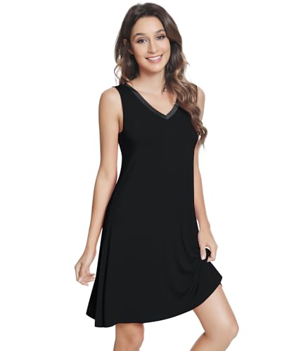 Image of NACHILA Nightgowns for Women-Viscose Made from Bamboo V Neck Nightshirts