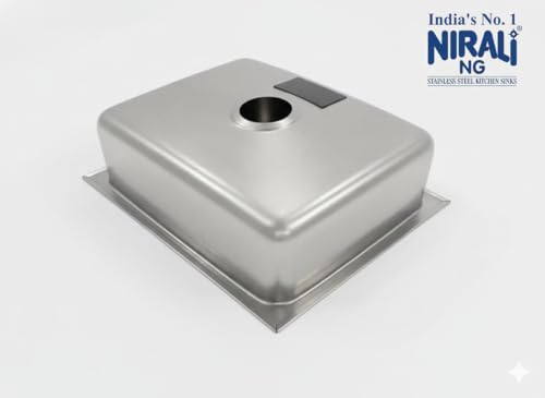 Image of NIRALI Kitchen Sink 16 x14 Inch 304 Heavy Duty Stainless Steel | Single bowl Sink Round Coupling | Rust & Stain Resistant | Glossy Finish | Minimizes Sound Orbis Kitchen SInk (Glossy, 16 inch x 14 inch x 7 inch)
