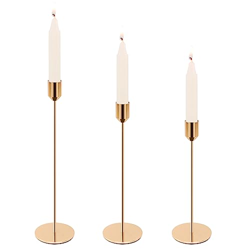 Porta Velas Decorativos: Ideas y Estilos para Iluminar tu Hogar Ticeed Candelabro Dorado Juego, Juego de 3 Candelabro Decorativos de Velas, Portavelas para Velas Cónicas Sola Cabeza 23/28/32cm-2.2 cm para Mesa, Boda Fiesta Jardin Estilo Moderno Retro