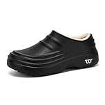 Armadillo Clogs for Women Men Fur Lined Garden Clogs Unisex Warm Waterproof Non-Slip Kitchen Nurses Work Shoes Light Comfortable House Home Bedroom Slippers Black
