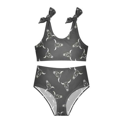 Wusikd Cow Skull Girls Swimsuits Two Piece Funny Cattle Swimwear Bikini Set for for Girls Size 11-12T3