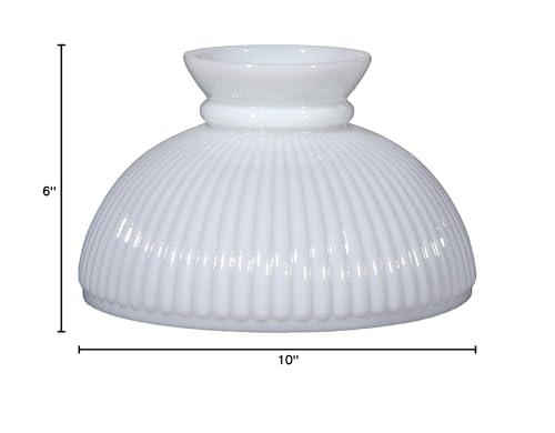 Image of B&P Lamp 10 inch Opal White Glass Ribbed Student Lamp Shade with Plain Top
