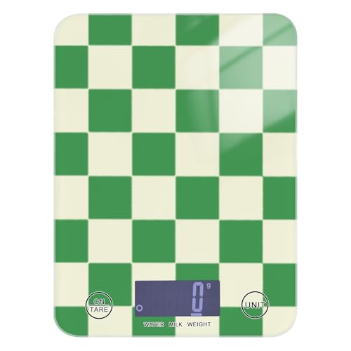 Bilancia per alimenti a quadri verde beige a quadri per alimenti essenziali da cucina 5 kg/5 g, bilancia con display LCD per grammi con 4 unità per cheto cottura cheto báscula para cocina