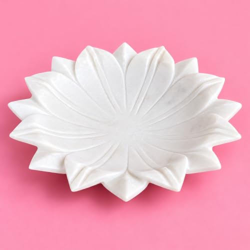 THE RABBITS White Marble Lotus Urli 9 Inch | Handcrafted Marble D...