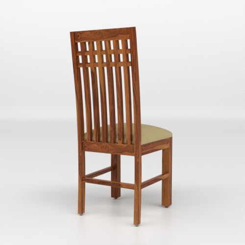 Image of Solid Sheesham Wood Dining Chair Set of 2 | Premium Wooden Dining Chairs with Cushioned Seat | Elegant Vertical Slatted Backrest | Heavy Duty Dining Table Chairs for Kitchen