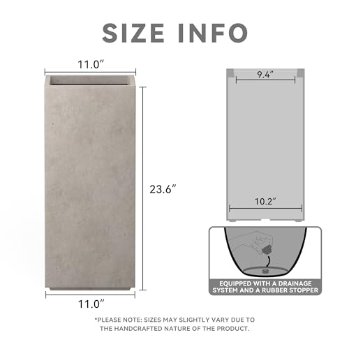 Kante 23.6" H Tall Rectangular Concrete Planter, Modern Square Diameter Plant Pot with Drainage Hole and Rubber Plug for Indoor Outdoor Home Patio Garden, Weathered Concrete by Kante - Used condition - Image 2