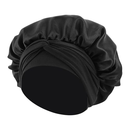 Seidenhaube Zum Schlafen, Satin Haarhaube, Bonnet für Komfort Weicher Elastischer Bund, Geräuschloser Schlaf, Haarschutz Gegen Bruch und Kissenfalten für Nachtruhe, Reisen, Haarpflege, Yoga(Schwarz)