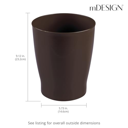 Image of mDesign Round Plastic Bathroom Garbage Can, 1.25 Gallon Wastebasket, Garbage Bin, Trash Can for Bathroom, Bedroom, and Kids Room - Small Trash Can - Fyfe Collection - Dark Brown