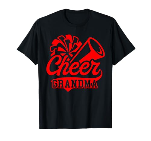 Cheer Grandma Biggest Fan Leopard Black And Red Pom Pom T-Shirt