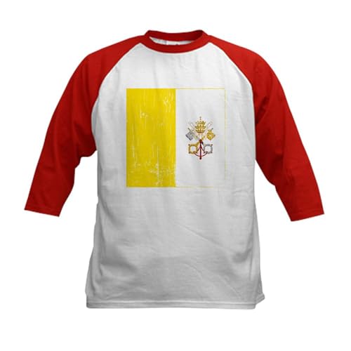 CafePress Vintage Vatican Kids Baseball Jersey Kids Cotton Baseball Jersey, 3/4 Raglan Sleeve Shirt Red/White