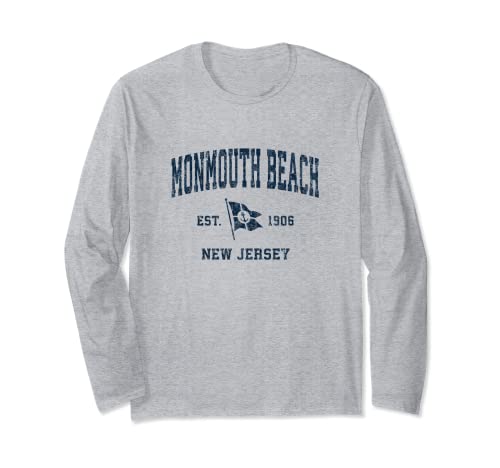 Monmouth Beach NJ Vintage Sport Navy Barca Ancora Bandiera Maglia a Manica