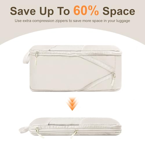 10 Set Compression Packing Cubes for Travel, Suitcase Organizer Bags Set for Travel Accessories, Lightweight Essentials, Beige2
