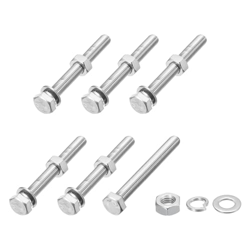 Image of METALLIXITY Hex Head Screws Bolts, Nuts, Flat & Lock Washers Kits (M10-1.5x90mm) 6 Set, Stainless Steel Fully Threaded Machine Screws Bolt Set - for Home Appliance Equipment