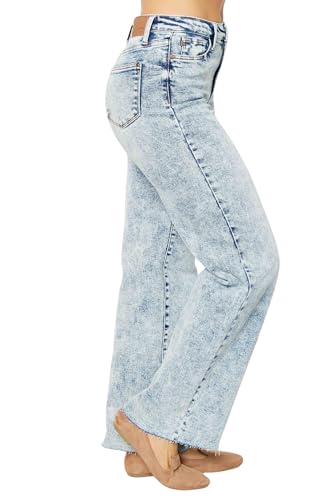 Judy Blue Women's High-Rise Mineral Wash Raw Hem Wide Leg Jeans3