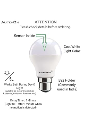 Image of Auto-ON Motion Sensor LED Bulb (20W) (Automatic ON /OFF) (Works both during Day /Night) (Only Motion Sensing)-Surge Protector-(One Year Warranty) - Cool White- Pack of 1