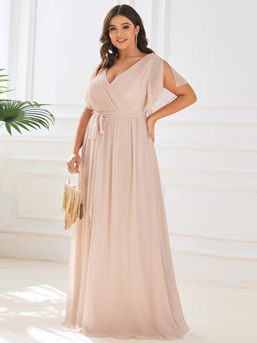 Image of Ever-Pretty Plus Women's Chiffon Bridesmaid Dress A-Line Empire Waist Floor Length Plus Size Formal Wedding Guest Dresses