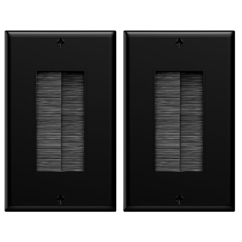 VCE Brush Wall Plate Cable Pass Through Single Gang Decorator Wall Cover for Low Voltage Cables In-Wall Cable Management for Wall Mount TV (Black) 2-Pack