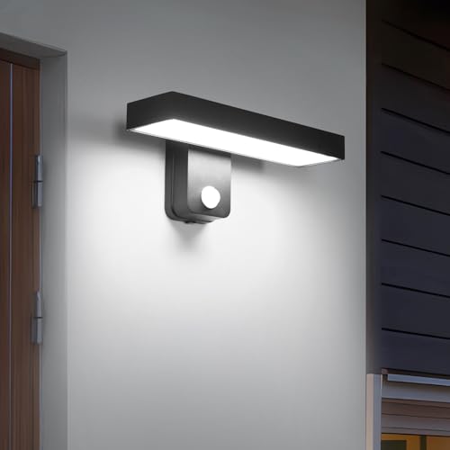 Riserva Applique Murale Exterieur Detecteur de Mouvement, 17W 350° Éclairage Extérieur Moderne IP65, 6500K Blanc Froid, Lampe Murale LED Noire pour Jardin,...