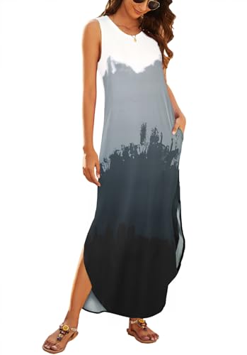 Image of Hount Women's Casual Summer Sleeveless Dress Loose Split Maxi Dresses with Pockets