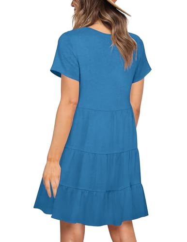 Image of Nova In Sky Women's Summer Dresses 2026 Short Sleeve V-Neck Casual Loose Swing Button Down Casual T Shirt Dresses