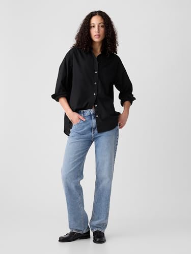 Image of Gap Women Solid Loose Fit Full Sleeves Collared Blouse