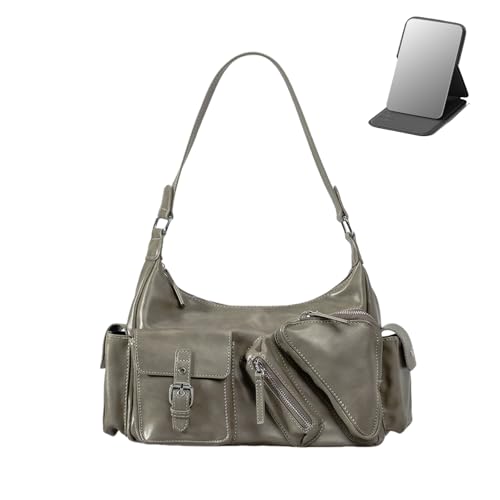 Y2k Shoulder Bag for Women, PU Leather Vintage Underarm Bag with Mirror, Multi-Pockets Goth Purse