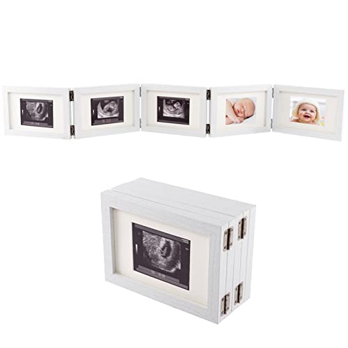 Image of 5 Folding Sonogram Picture Frame for Expecting Parents- 4.7" × 6.8" Baby Ultrasound Picture Frame Natural Wood Sonogram Pregnancy Frame Baby First Photo Frame for Pregnant Mom Gifts, Nursery Decor