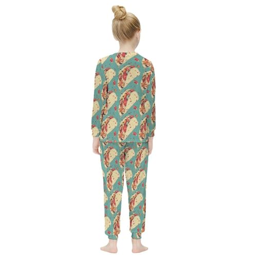 Burrito Tortilla PatternGirls Pajamas, Long-sleeved Casual Pajamas And Home Clothes10-12Y（150cm）4