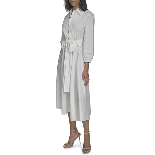Image of Halston Women's Cotton Poplin Waist Tie Fit & Flare Dress