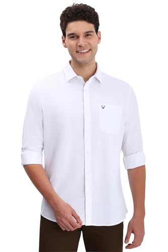 Image of Allen Solly Men White Slim Fit Textured Full Sleeves Casual Shirts