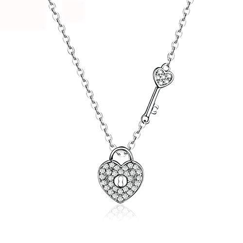 Collier éblouissant en argent 925 avec pendentif lock et heart pour femmes