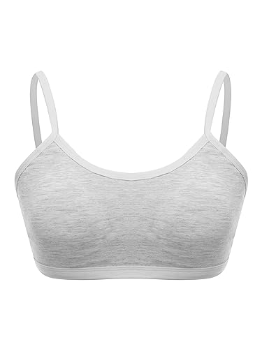 Mufeng Kids Girls Spaghetti Straps Crop Tank Top Wireless Padded Bra for Gym Yoga Gymnastics Fitness Dance Swimming Type B Grey 13-18 Years