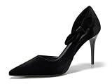 Coutgo Womens Stiletto High Heels Closed Pointed Toe Bow Pumps D'Orsay Wedding Bride Dress Shoes, Black, Size 8.5