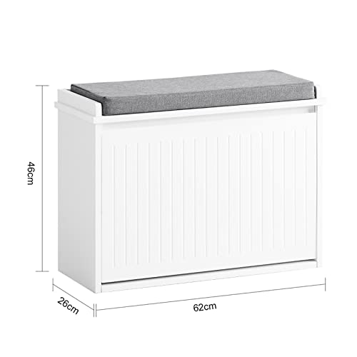 Haotian Small Shoe Bench, Storage Bench with Removable Seat Cushion, Ottoman for Entryway and Bedroom, 2 Flip Drawers White, FSR98-W