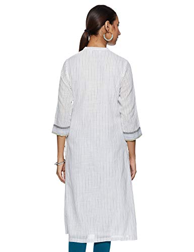 Image of BIBA Womens Mandarin Collar Striped Kurta
