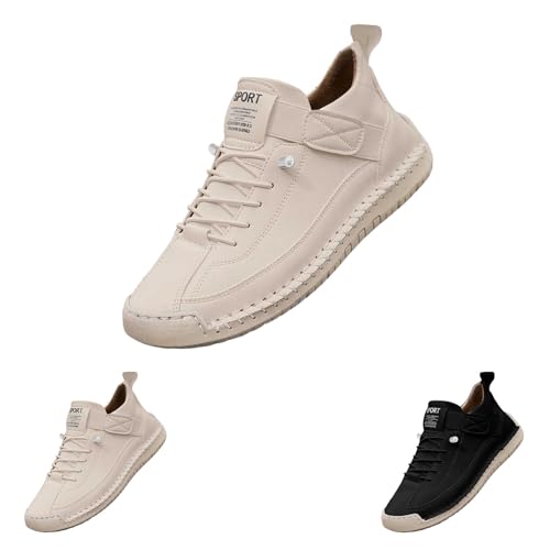 Zapatos de senderismo impermeables para hombre, hechos a mano, zapatos descalzos, transpirables, zapatos de piel para hombre, zapatos descalzos, antideslizantes y resistentes al desgaste, beige, 38 EU