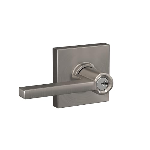 Image of SCHLAGE Latitude Keyed Entry Door Handle, Reversible, Satin Nickel | Keyed entry lever door handle with turn-button lock, Easy to install, Certified security & durability, Universal fit, 2 keys