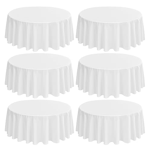 LYAFS - Juego de 6 manteles redondos blancos de 120 pulgadas/305 cm, mantel de poliéster para mesas redondas, manta de mesa circular para fiestas de buffet de mesa de comedor de boda