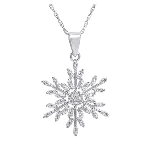 Amanda Rose Collection Diamond Accent Snowflake Pendant Necklace in Sterling Silver on an 18 inch Sterling Silver Chain
