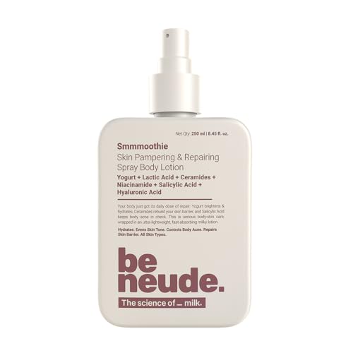 Image of Be Neude Body Lotion with Ceramide, Lactic Acid, Niacinamide & Hyaluronic Acid for Deep Hydration, Barrier Repair & Dark Spot Reduction, Ultralight, Non-Sticky Body Lotion Smmmoothie, 250ml
