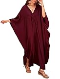 Eddoyee Womens Plus Size Bathing Suit Cover Ups Batwing Sleeve Beach Kaftans Dresses Loose Vacation