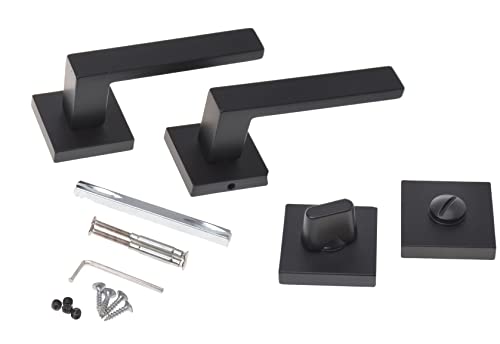 Aqbau® Türklinke Schwarz Matt Türgriff Drückergarnitur Zimmertür Türdrückergarnitur Türgarnitur Außen Zimmertürgriffe Rosettengarnitur Eckig Alu WC Badtüren