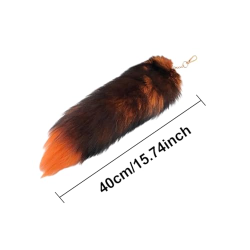 Image of 15.75 Inch Long Fluffy Faux Fur Tail Keychain, Fake Animal Tails for Handbags Backpacks Charm Tassel Ornaments (Orange-Black)