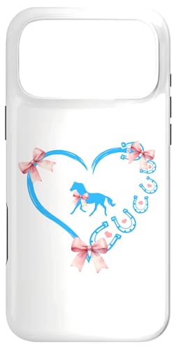 Cute Horse Girl Coquette Blue Bow Heart Horseshoe Equestrian Case for iPhone 17 Pro Max