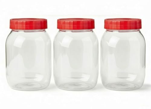 Cennet Plastic Storage Jar 750ml With Screw Top Lids Food Storage Containers BPA Free For Kitchen, Herb, Spices, Sweets Clear Canister pots (Pack of 3)