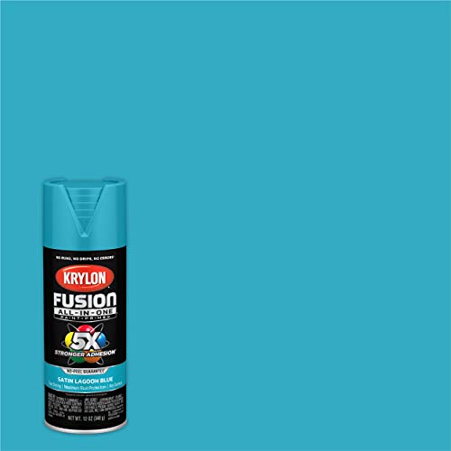 Image of Krylon K02741007 Fusion All-In-One Spray Paint for Indoor /Outdoor Use, Satin Lagoon Blue, 12 Ounce (Pack of 3)