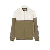 Lacoste Men's Tennis Zipped Colorblock Sweatshirt, Olive/Lapland, Medium
