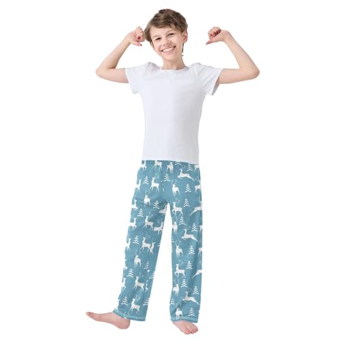 ZZXXB Reindeer Snow Tree Boys Long Pants Soft Trousers Elastic Waist Kids Lounge Bottoms with Pockets S-XL2